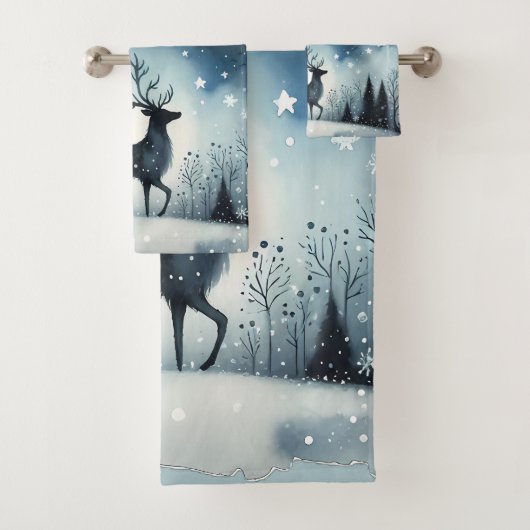 Starry Winter Night Deer Bad Handdoek (Insitu)