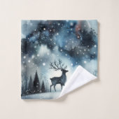 Starry Winter Night Deer Bad Handdoek (Wasdoekje)
