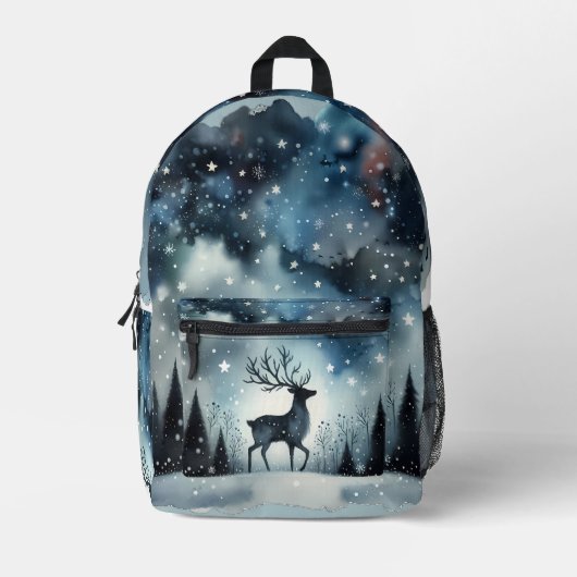 Starry Winter Night Deer  Bedrukte Rugzak (Voorkant)