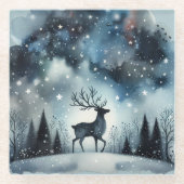 Starry Winter Night Deer Glazen Onderzetter (Voorkant)