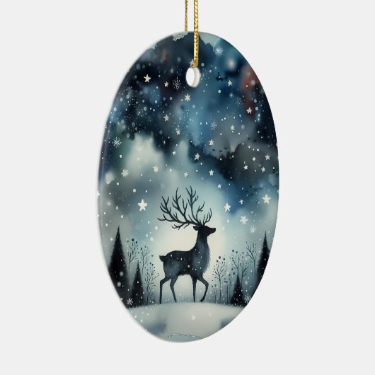 Starry Winter Night Deer Keramisch Ornament (Rechts)