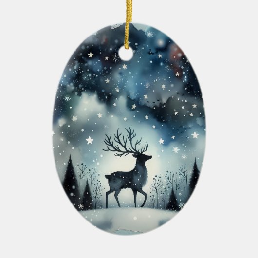Starry Winter Night Deer Keramisch Ornament (Voorkant)