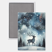 Starry Winter Night Deer Magneet (Voorkant / Achterkant)