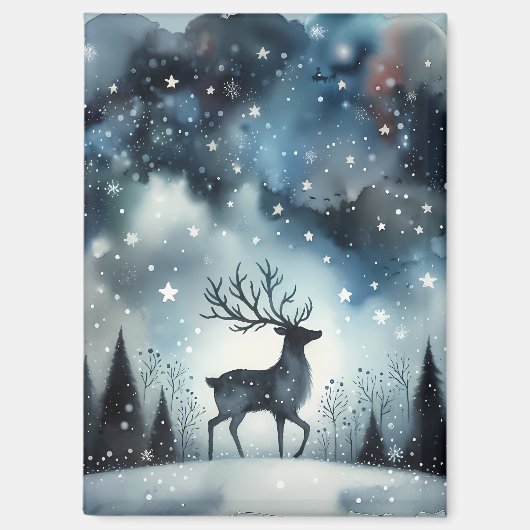 Starry Winter Night Deer Magneet (Voorkant)