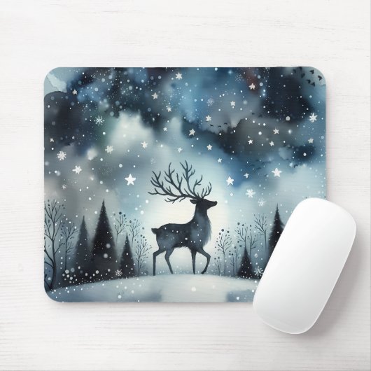 Starry Winter Night Deer Muismat (Met muis)