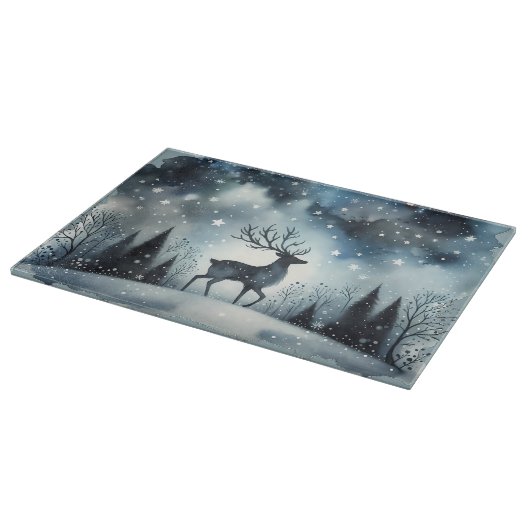 Starry Winter Night Deer Snijplank (Hoek)