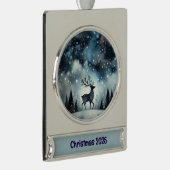 Starry Winter Night Deer Verzilverd Banner Ornament (Rechts)