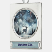 Starry Winter Night Deer Verzilverd Banner Ornament (Links)