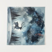 Starry Winter Night Deer Wandkleed (Voorkant (horizontaal))