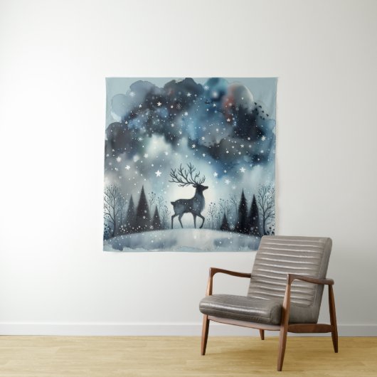 Starry Winter Night Deer Wandkleed (In situ)