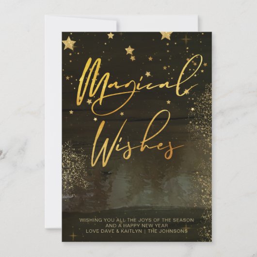 Starry Winter Night Magical Wishes Gold Script Feestdagenkaart (Voorkant)