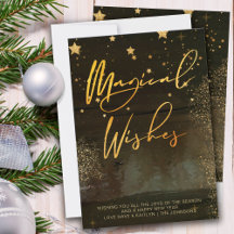 Starry Winter Night Magical Wishes Gold Script