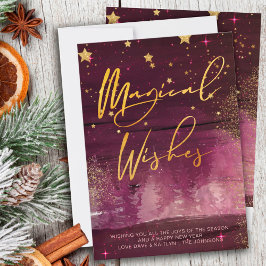 Starry Winter Night Magical Wishes Ruby and Gold Feestdagenkaart
