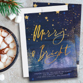Starry Winter Night Merry en Bright Blue en Gold Feestdagenkaart