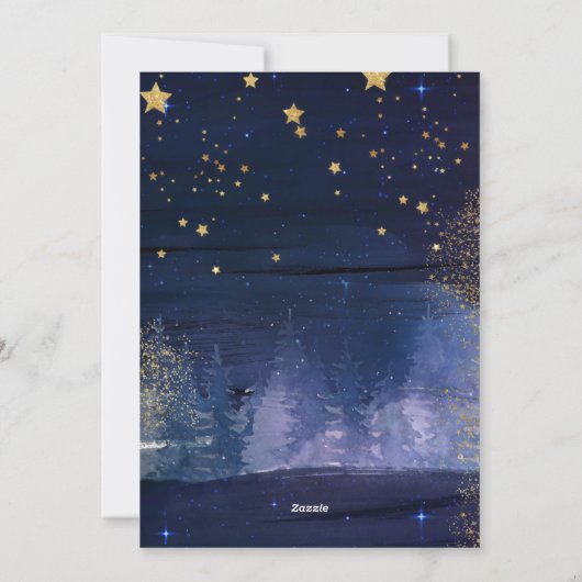 Starry Winter Night Merry en Bright Blue en Gold Feestdagenkaart (Achterkant)