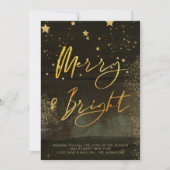 Starry Winter Night Merry en Bright Gold Script Feestdagenkaart (Voorkant)