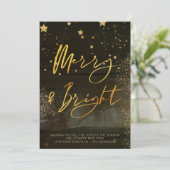 Starry Winter Night Merry en Bright Gold Script Feestdagenkaart (Staand voorkant)