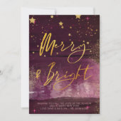 Starry Winter Night Merry en Bright Ruby Gold Feestdagenkaart (Voorkant)