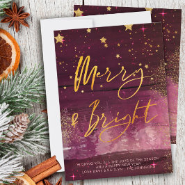 Starry Winter Night Merry en Bright Ruby Gold Feestdagenkaart