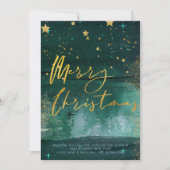 Starry Winter Night Merry kerst Green Gold Feestdagenkaart (Voorkant)