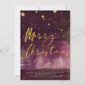 Starry Winter Night Merry Kerstmis Ruby Gold Feestdagenkaart (Voorkant)