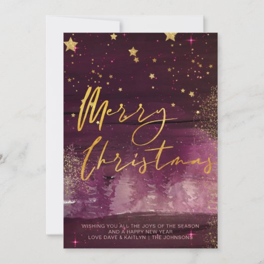 Starry Winter Night Merry Kerstmis Ruby Gold Feestdagenkaart (Voorkant)