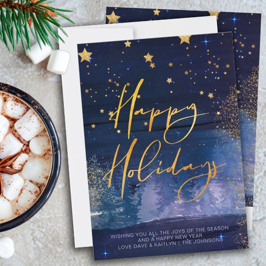 Starry Winter Night Prettige feestdagen Blue en Go Feestdagenkaart