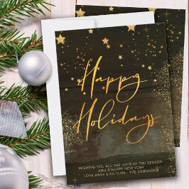 Starry Winter Night Prettige feestdagen Gold Scrip Feestdagenkaart
