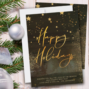 Starry Winter Night Prettige feestdagen Gold Scrip Feestdagenkaart