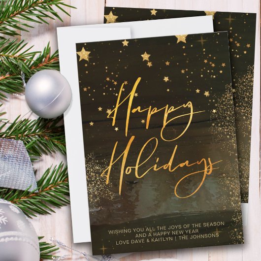 Starry Winter Night Prettige feestdagen Gold Scrip Feestdagenkaart