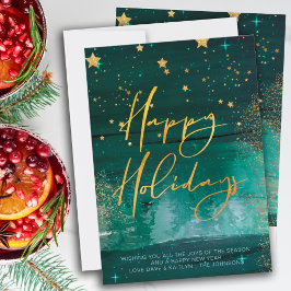 Starry Winter Night Prettige feestdagen Green Gold Feestdagenkaart