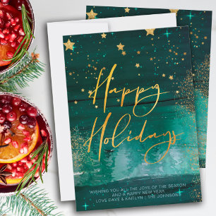 Starry Winter Night Prettige feestdagen Green Gold Feestdagenkaart