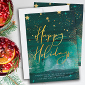 Starry Winter Night Prettige feestdagen Green Gold Feestdagenkaart