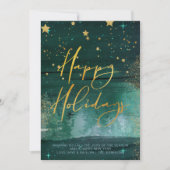 Starry Winter Night Prettige feestdagen Green Gold Feestdagenkaart (Voorkant)