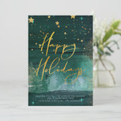 Starry Winter Night Prettige feestdagen Green Gold Feestdagenkaart (Staand voorkant)
