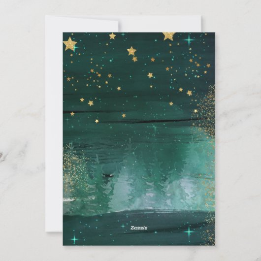 Starry Winter Night Prettige feestdagen Green Gold Feestdagenkaart (Achterkant)