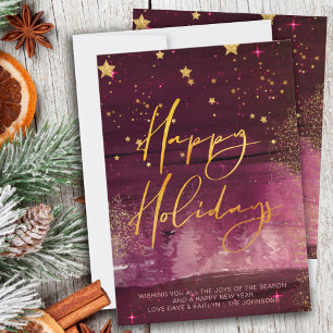 Starry Winter Night Prettige feestdagen Ruby Gold Feestdagenkaart