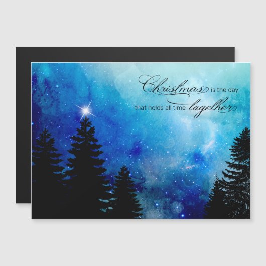 Starry Winter Night w/Stars, Pine & Kersttekst (Voorkant / Achterkant)