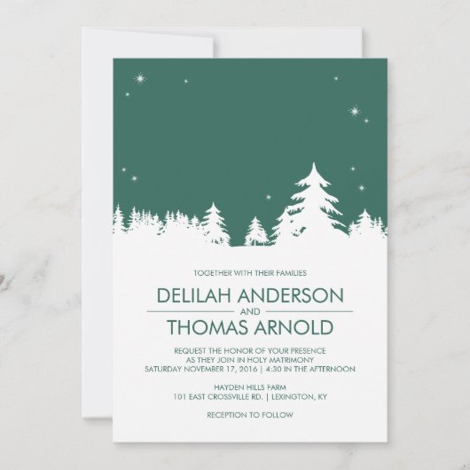 Starry Winter Nights Emerald Green Wedding Kaart (Voorkant)