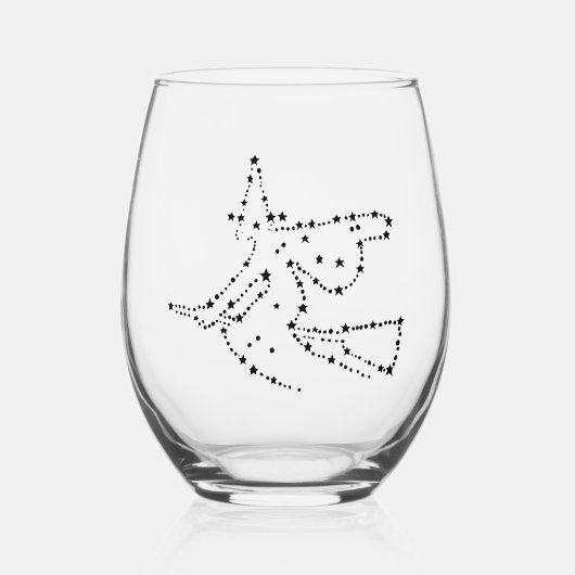Starry Witch Outline | Elegant zwart Wijnglas Zonder Voet (Voorkant)