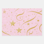 Starry Wrap – Roze & Gouden Ster Geschenkverpakkin Inpakpapier Vel (Voorkant 3)