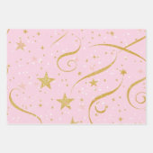 Starry Wrap – Roze & Gouden Ster Geschenkverpakkin Inpakpapier Vel (Voorkant 2)