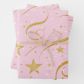 Starry Wrap – Roze & Gouden Ster Geschenkverpakkin Inpakpapier Vel (In situ)