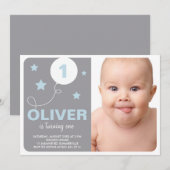 Stars and Balloon Photo Birthday Party Invitation Kaart (Voorkant / Achterkant)