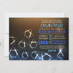 STARS and LIGHTS Bar Bat Mitzvah Invitation Kaart