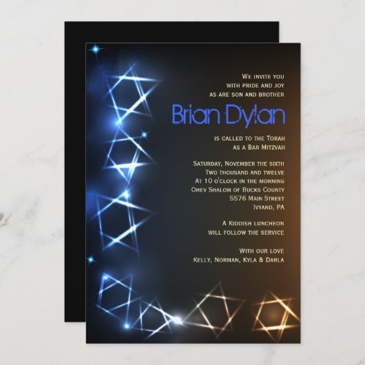 STARS and LIGHTS Bar Bat Mitzvah Invitation Kaart (Voorkant / Achterkant)