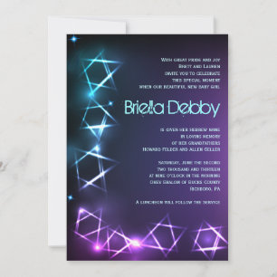 STARS and LIGHTS Jewish Baby Naming Invitation Kaart