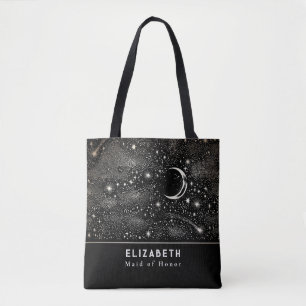Stars and Moon Sterrennacht Celestial Black Tote Bag