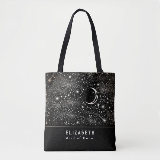 Stars and Moon Sterrennacht Celestial Black Tote Bag (Voorkant)