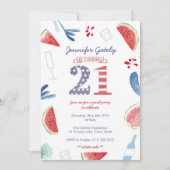 Stars and Stripes 21st Birthday Pool Party Kaart (Voorkant)